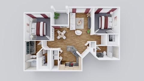 Floor plan for 2 beds, 2 baths, 1016 sqft